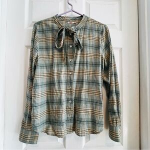 Faherty Green Plaid Top with Tie Front Medium